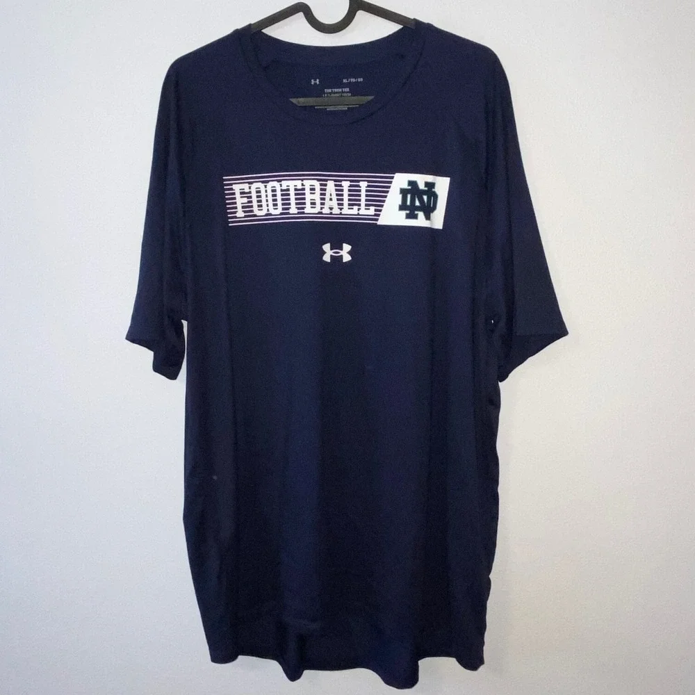 UNDER ARMOUR‎ Tee Shirt Navy Men XL Notre Dame Irish Football Tech READ